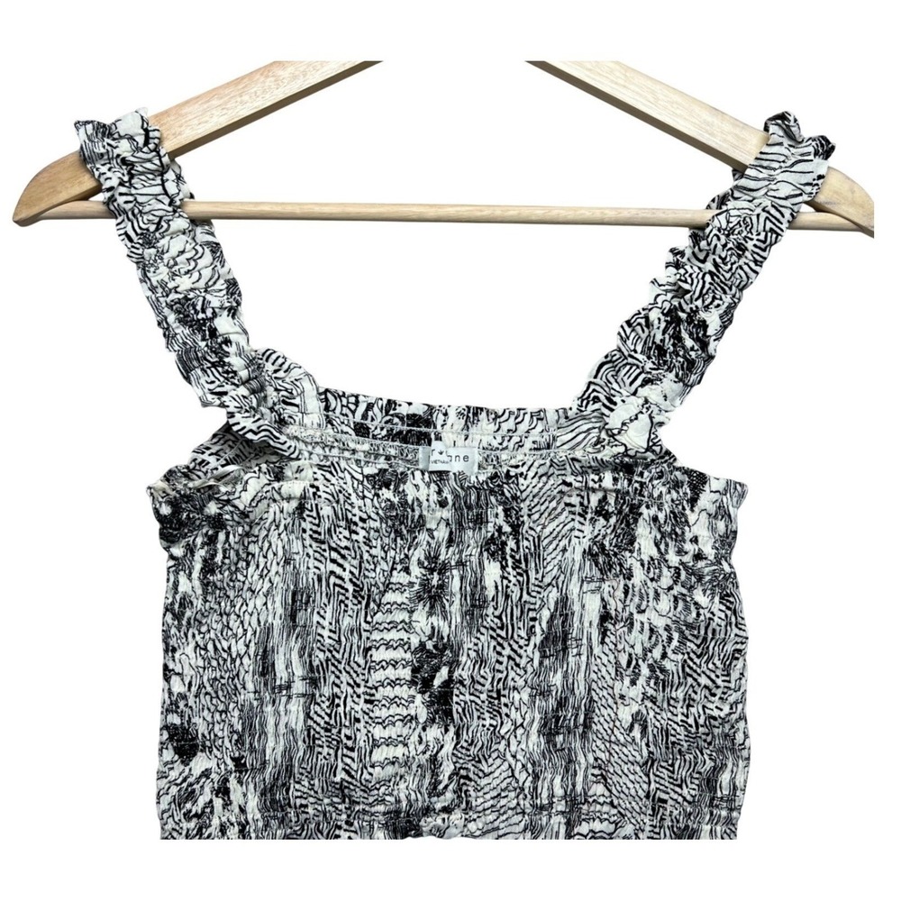 Paper Crane Smocked Crop Top Boho Black White Abstract Print Ruffle Strap Small